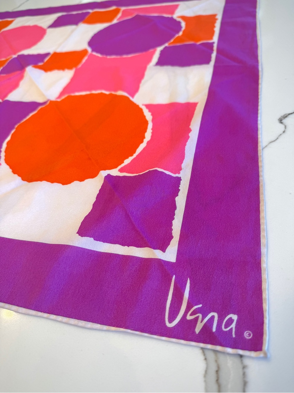 Vintage Vera Neumann Scarf 26.5” Square Mod Geometric Pink Purple Orange